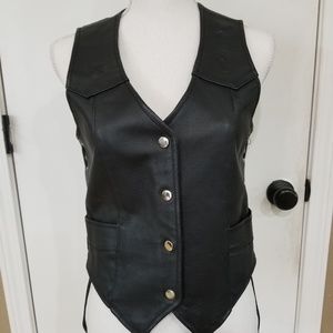 Leather Biker vest, interior pockets, side lacing